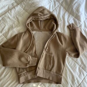 John Galt Tan Zip Up Cropped Hoodie